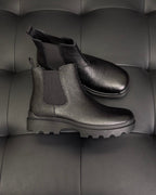 Black Leather Lug Sole Chelsea Boot - Men's