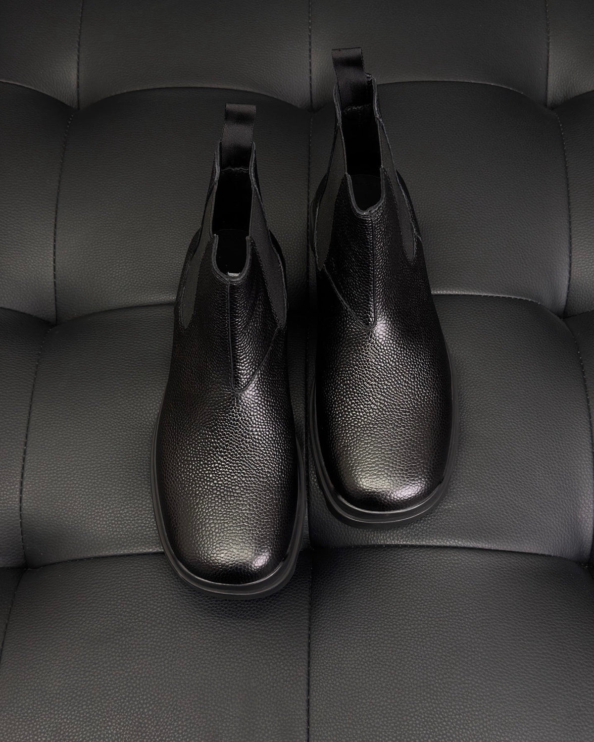 Black Leather Lug Sole Chelsea Boot - Men's