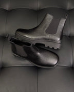 Black Leather Lug Sole Chelsea Boot - Men's