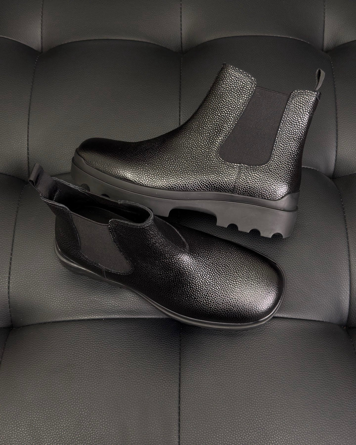 Black Leather Lug Sole Chelsea Boot - Men's