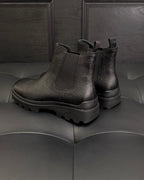 Black Leather Lug Sole Chelsea Boot - Men's