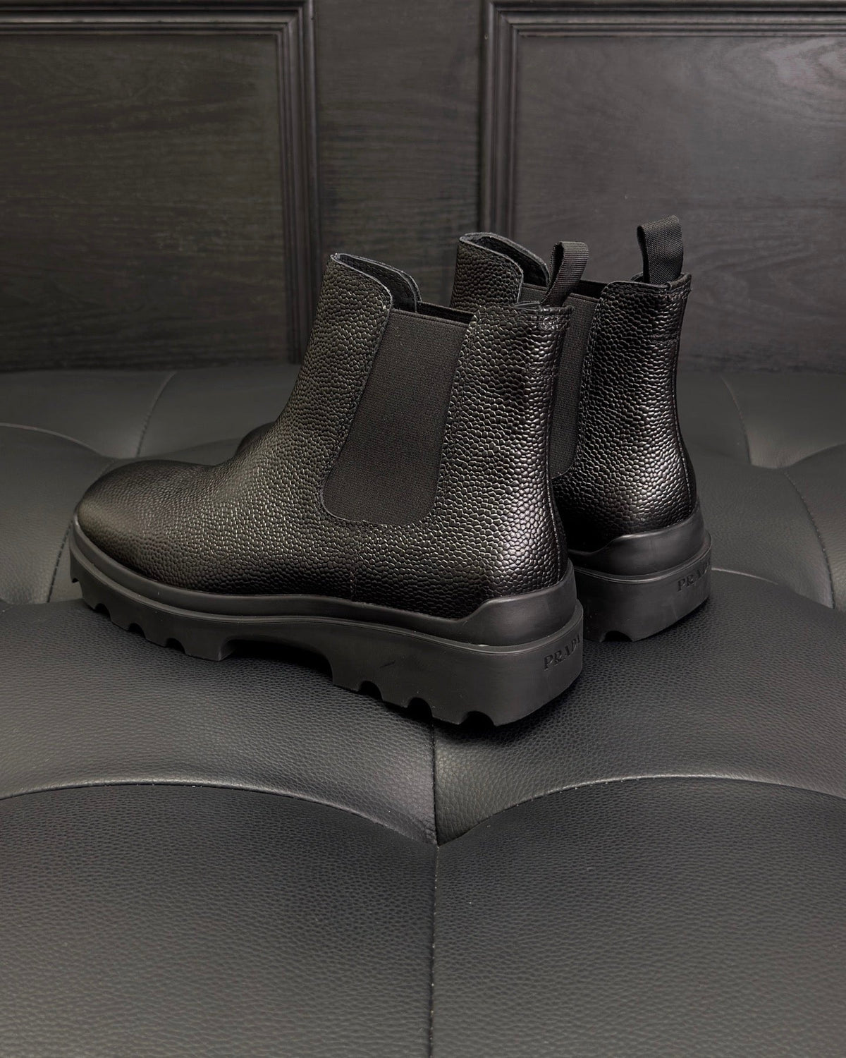 Black Leather Lug Sole Chelsea Boot - Men's