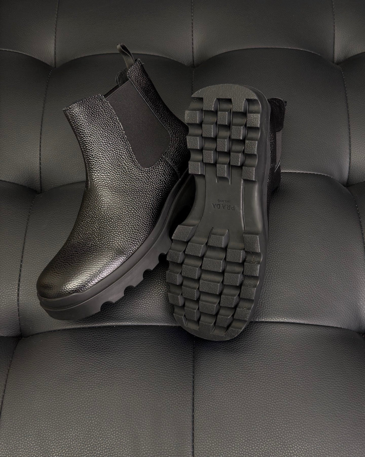 Black Leather Lug Sole Chelsea Boot - Men's