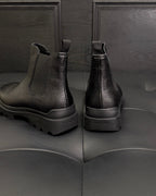 Black Leather Lug Sole Chelsea Boot - Men's
