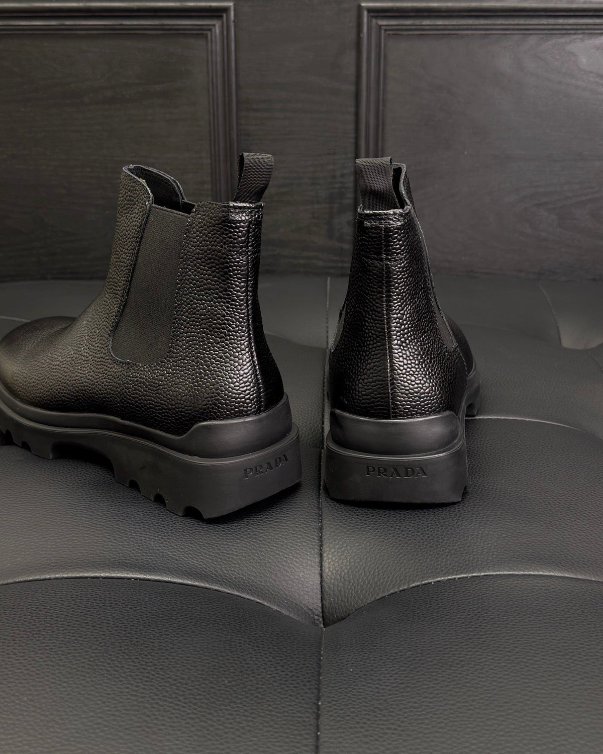 Black Leather Lug Sole Chelsea Boot - Men's