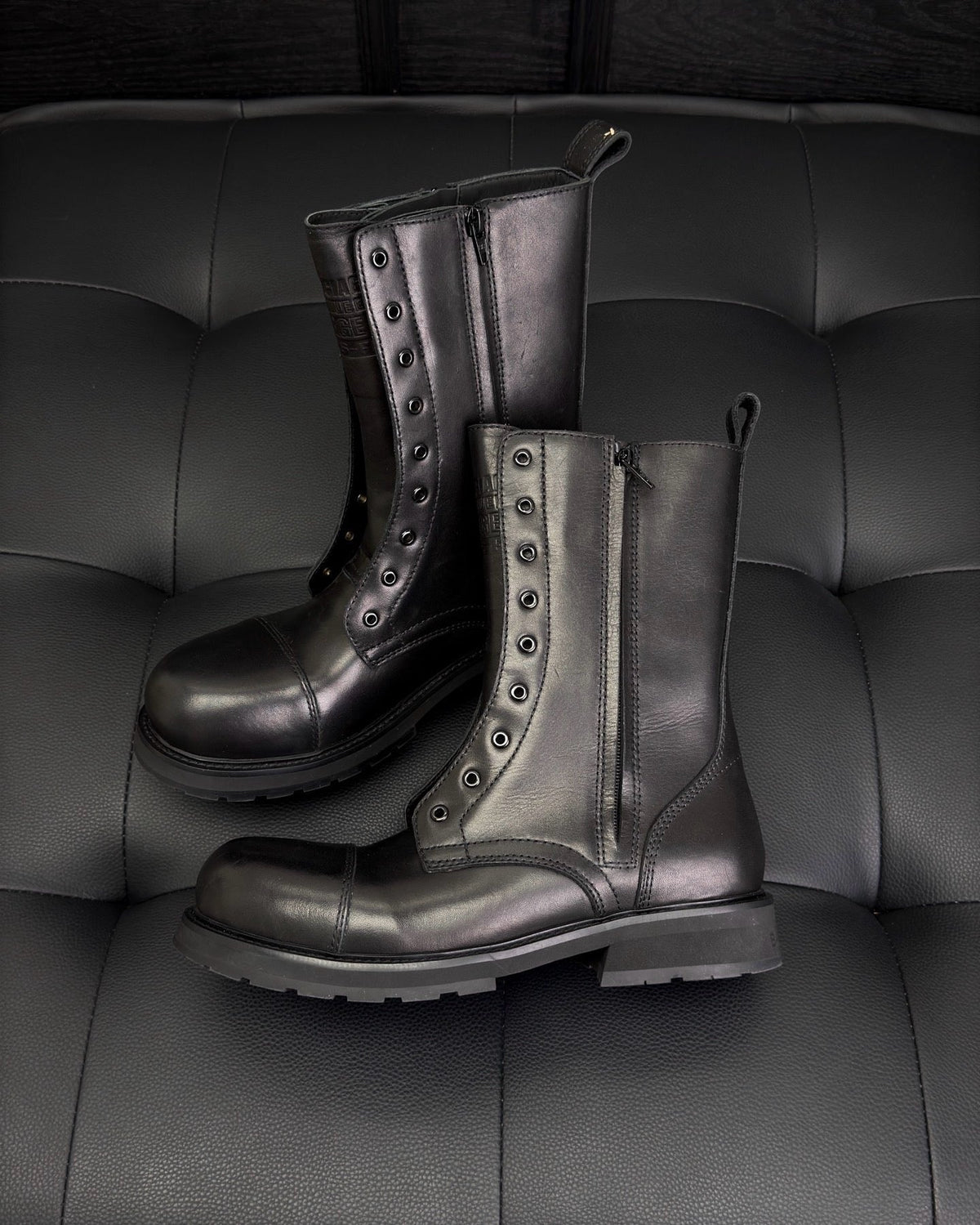 Black Leather Lace-Up Combat Boot - Men's