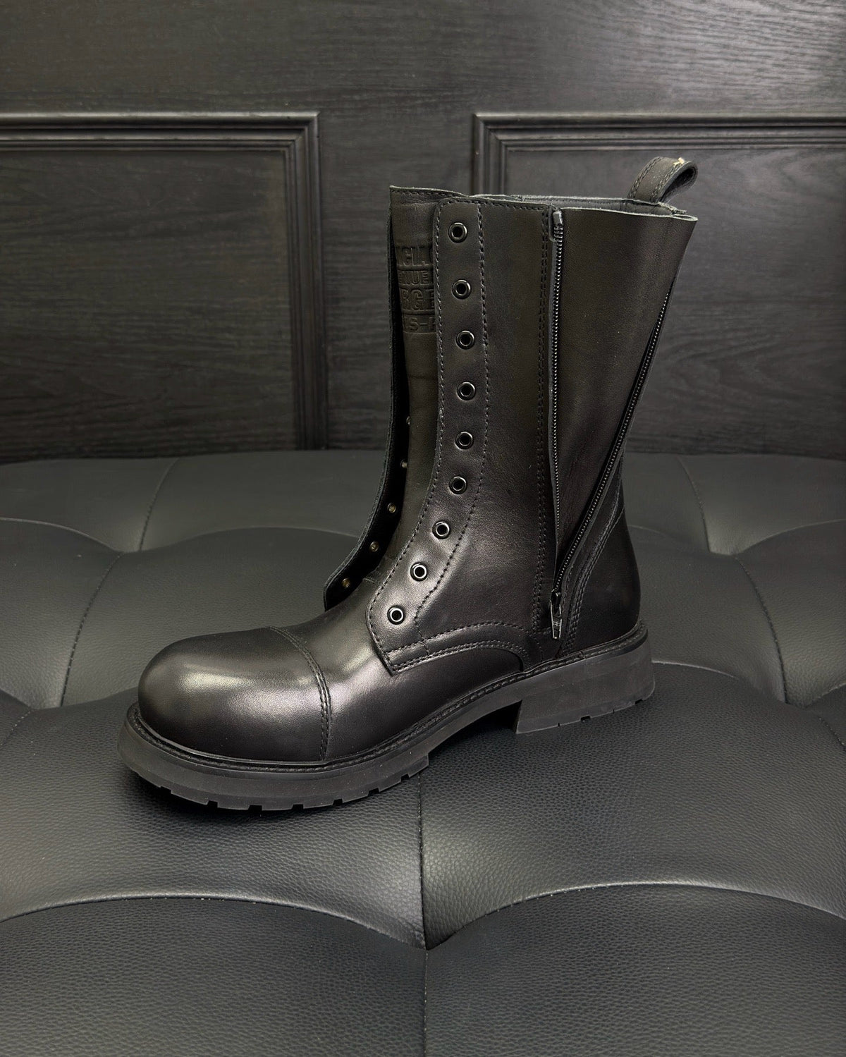 Black Leather Lace-Up Combat Boot - Men's