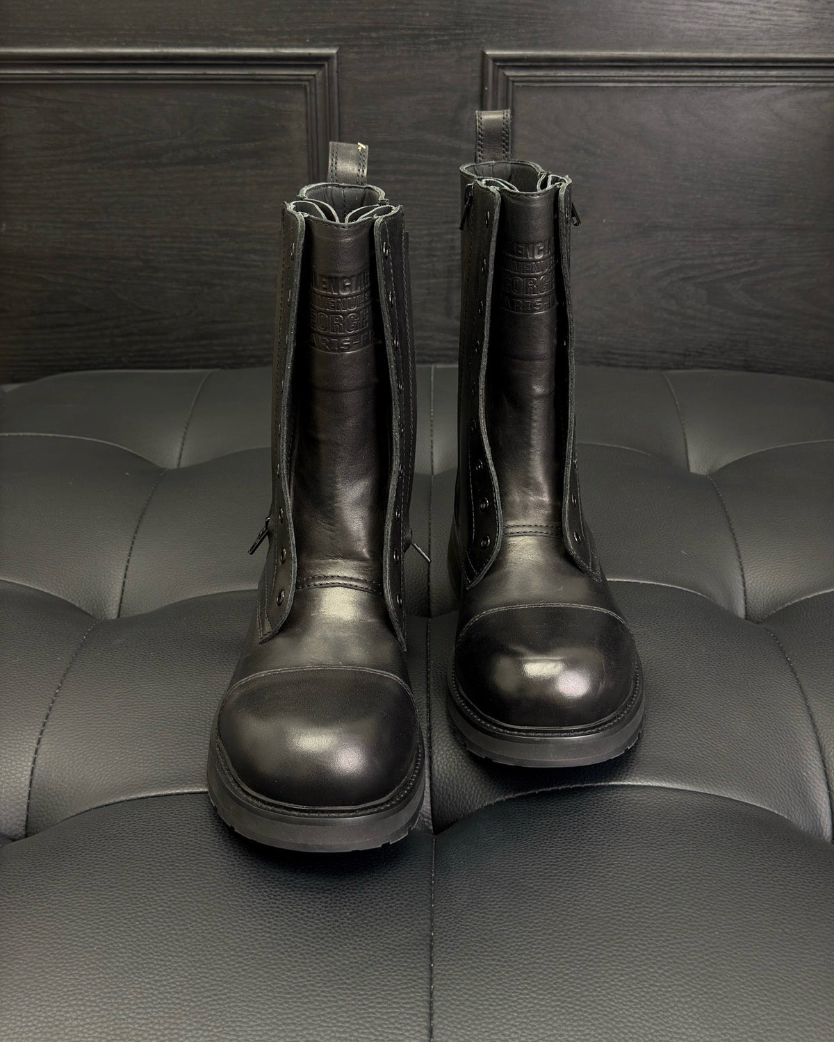 Black Leather Lace-Up Combat Boot - Men's