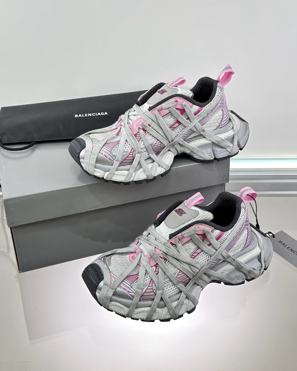 White and Pink Distressed Sneakers