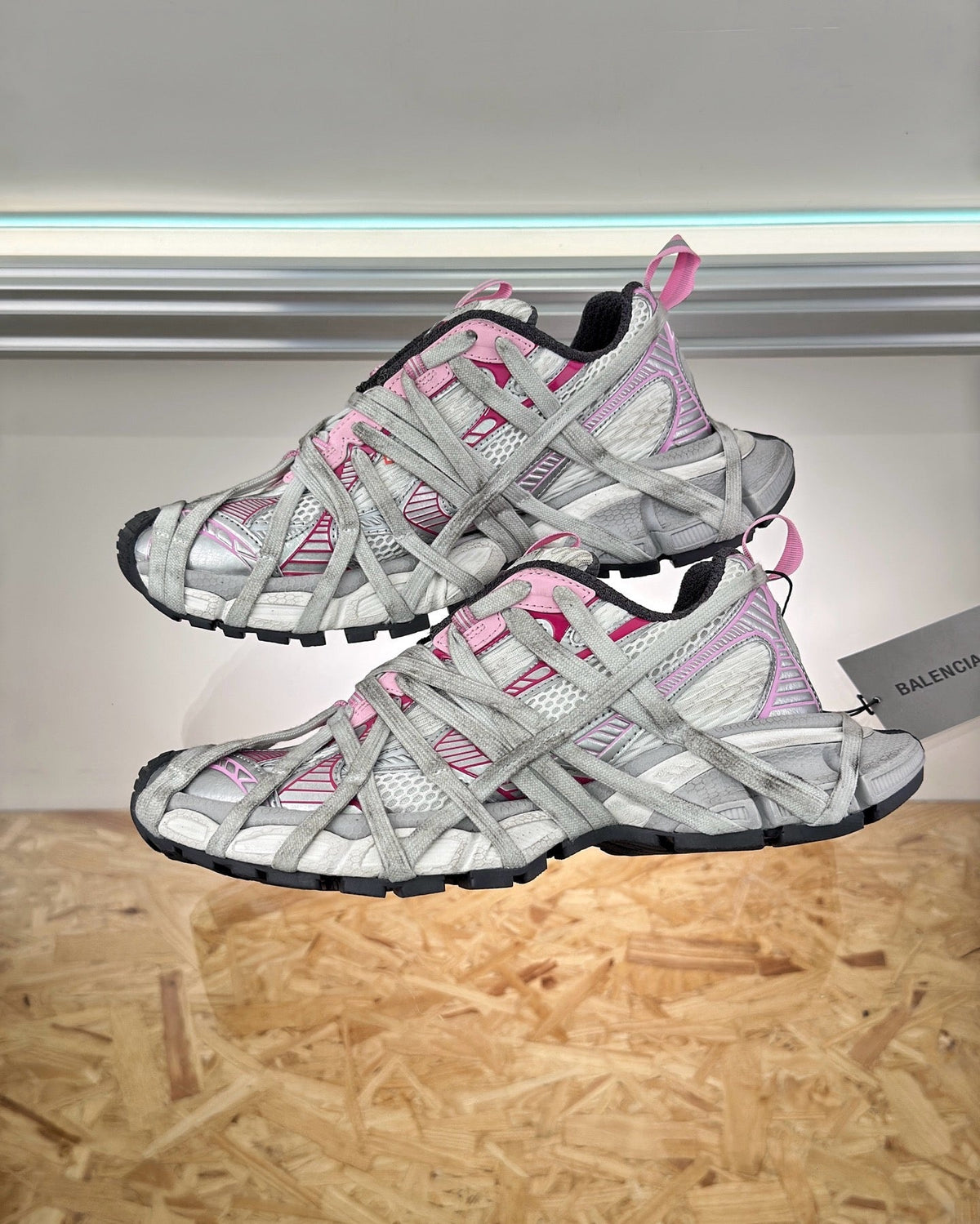 White and Pink Distressed Sneakers