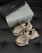 Beige Distressed Mesh Sneakers