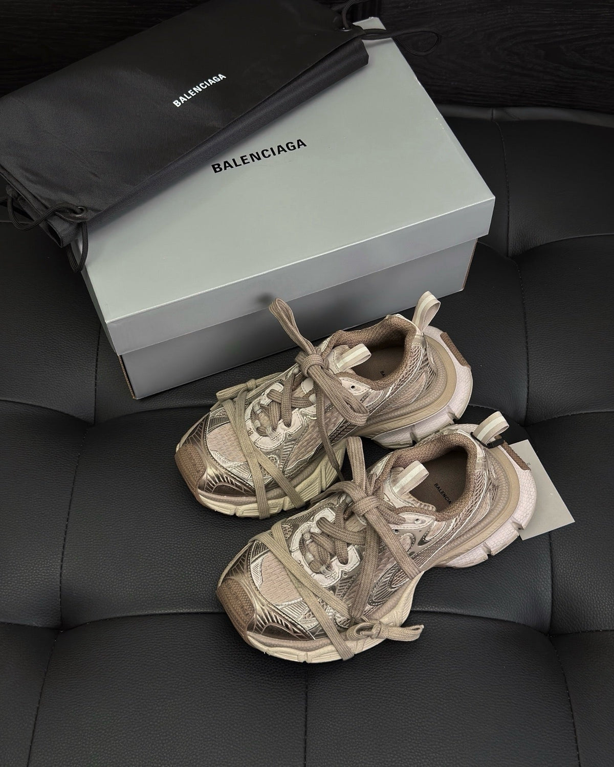 Beige Distressed Mesh Sneakers