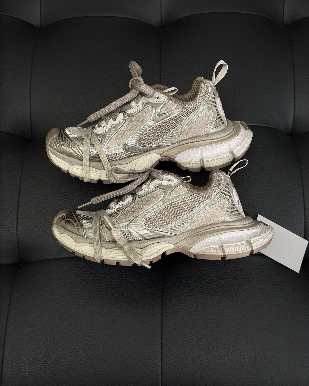 Beige Distressed Mesh Sneakers