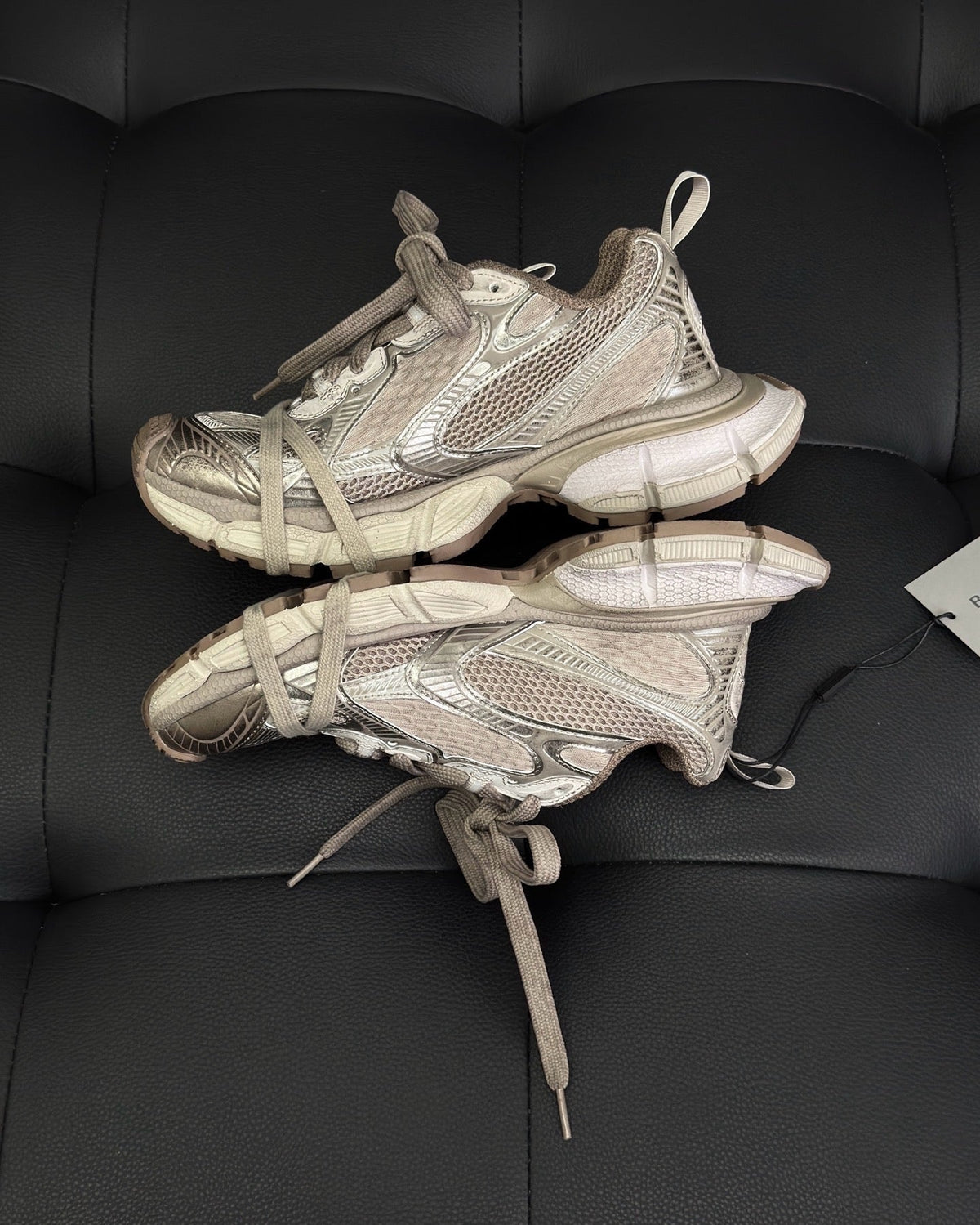 Beige Distressed Mesh Sneakers