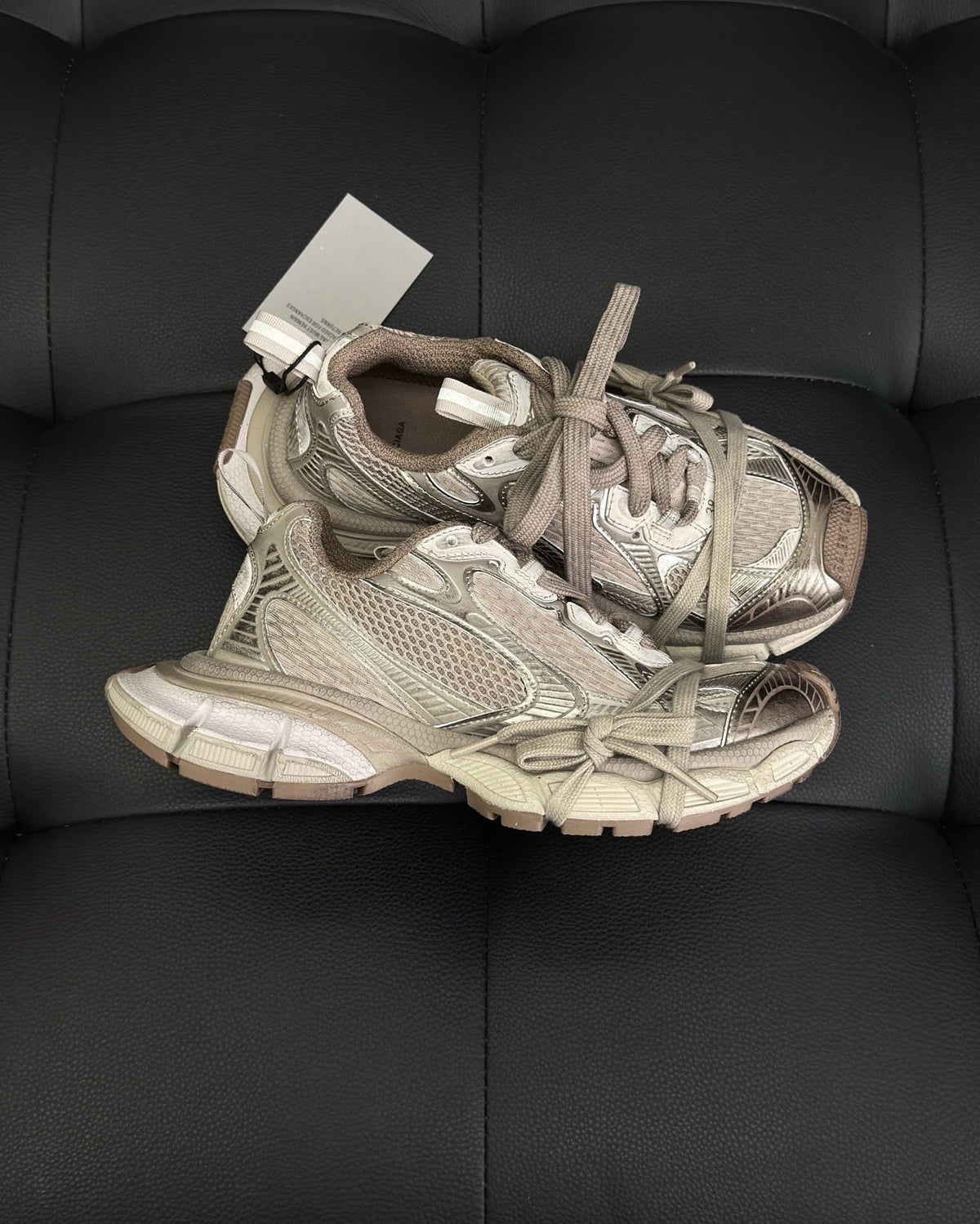 Beige Distressed Mesh Sneakers
