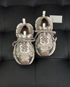 Beige Distressed Mesh Sneakers