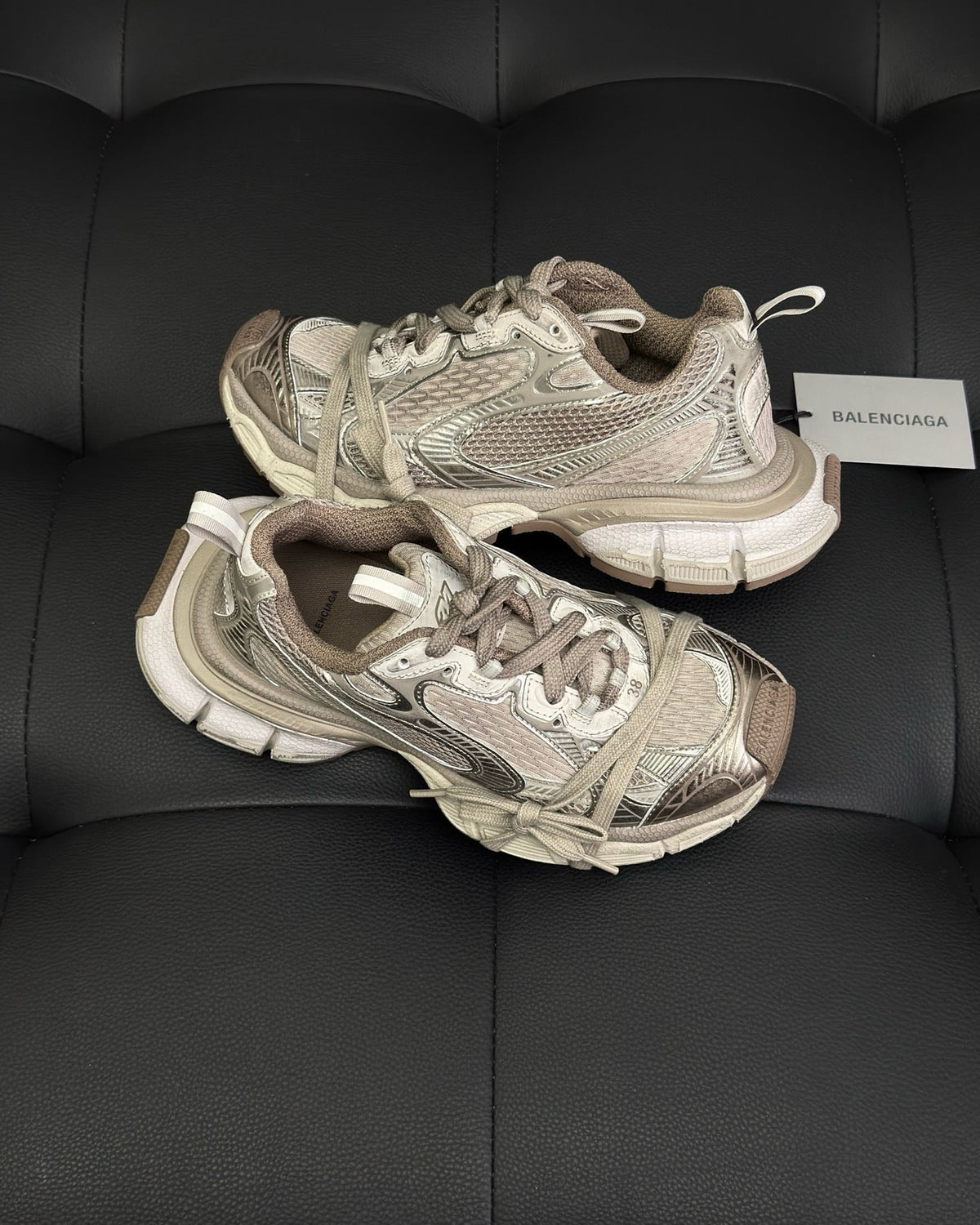 Beige Distressed Mesh Sneakers