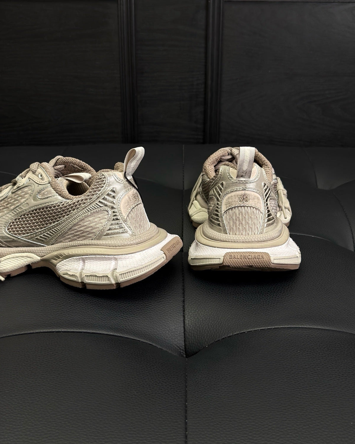 Beige Distressed Mesh Sneakers