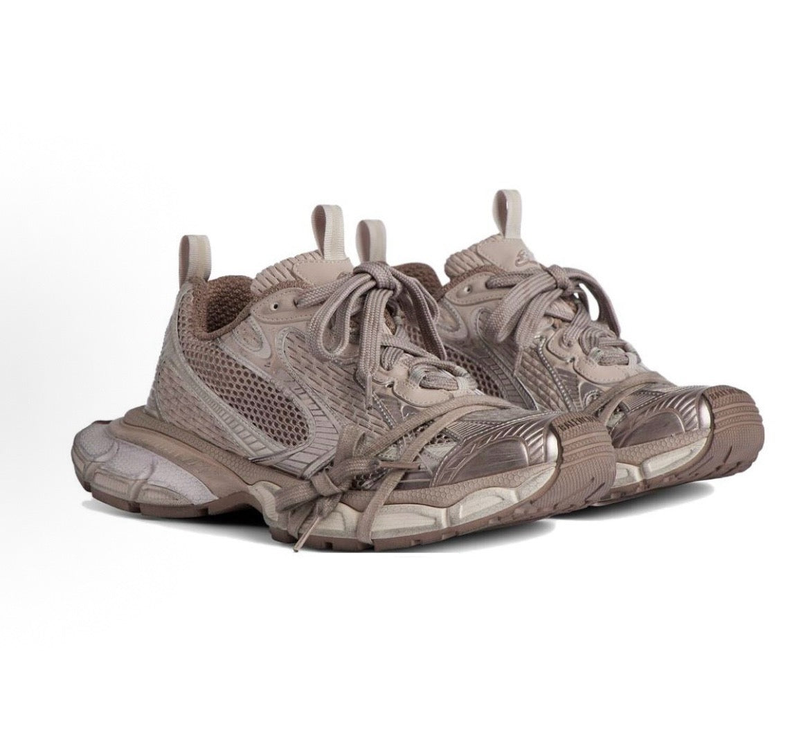 Beige Distressed Mesh Sneakers