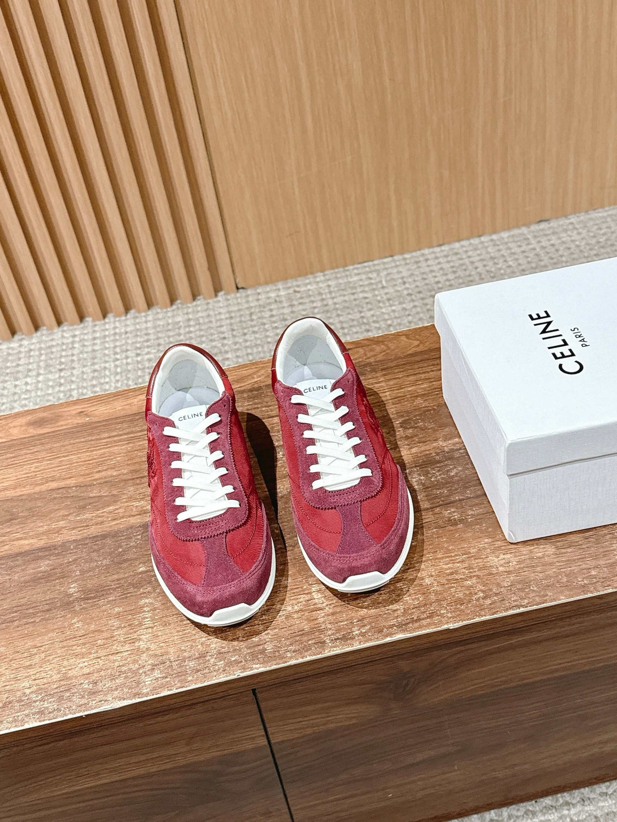 Red Leather Plain Low-Top - Women's