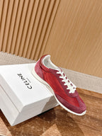 Red Leather Plain Low-Top - Women's