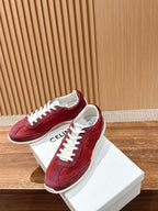 Red Leather Plain Low-Top - Women's