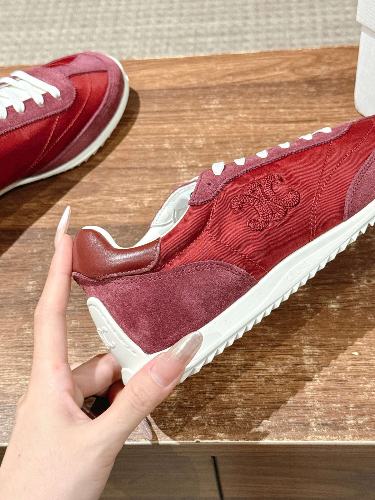 Red Leather Plain Low-Top - Women's