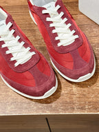 Red Leather Plain Low-Top - Women's