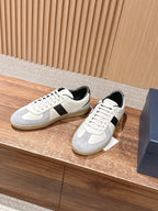 Leather Low-Top White and Tan Sneakers - Men's