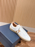 Leather Low-Top White and Tan Sneakers - Men's