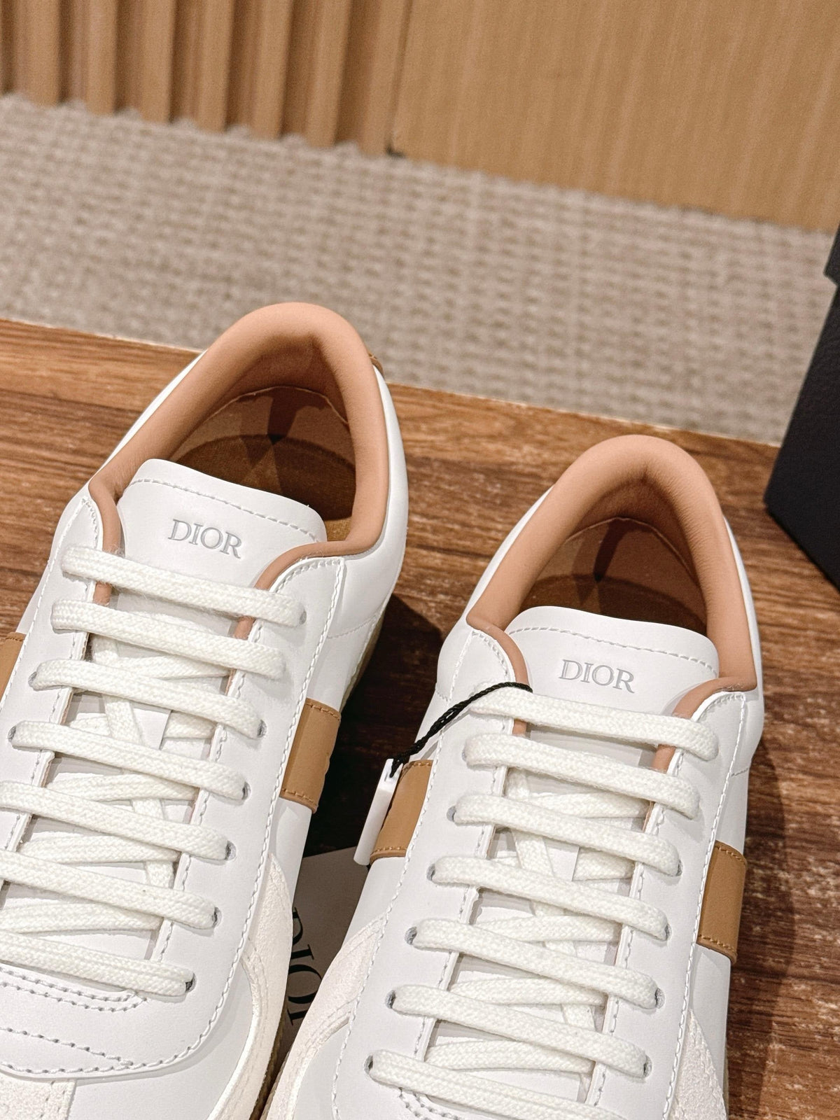 Leather Low-Top White and Tan Sneakers - Men's