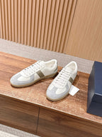 Leather Low-Top White and Tan Sneakers - Men's