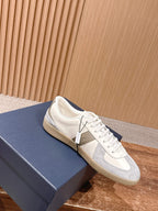 Leather Low-Top White and Tan Sneakers - Men's