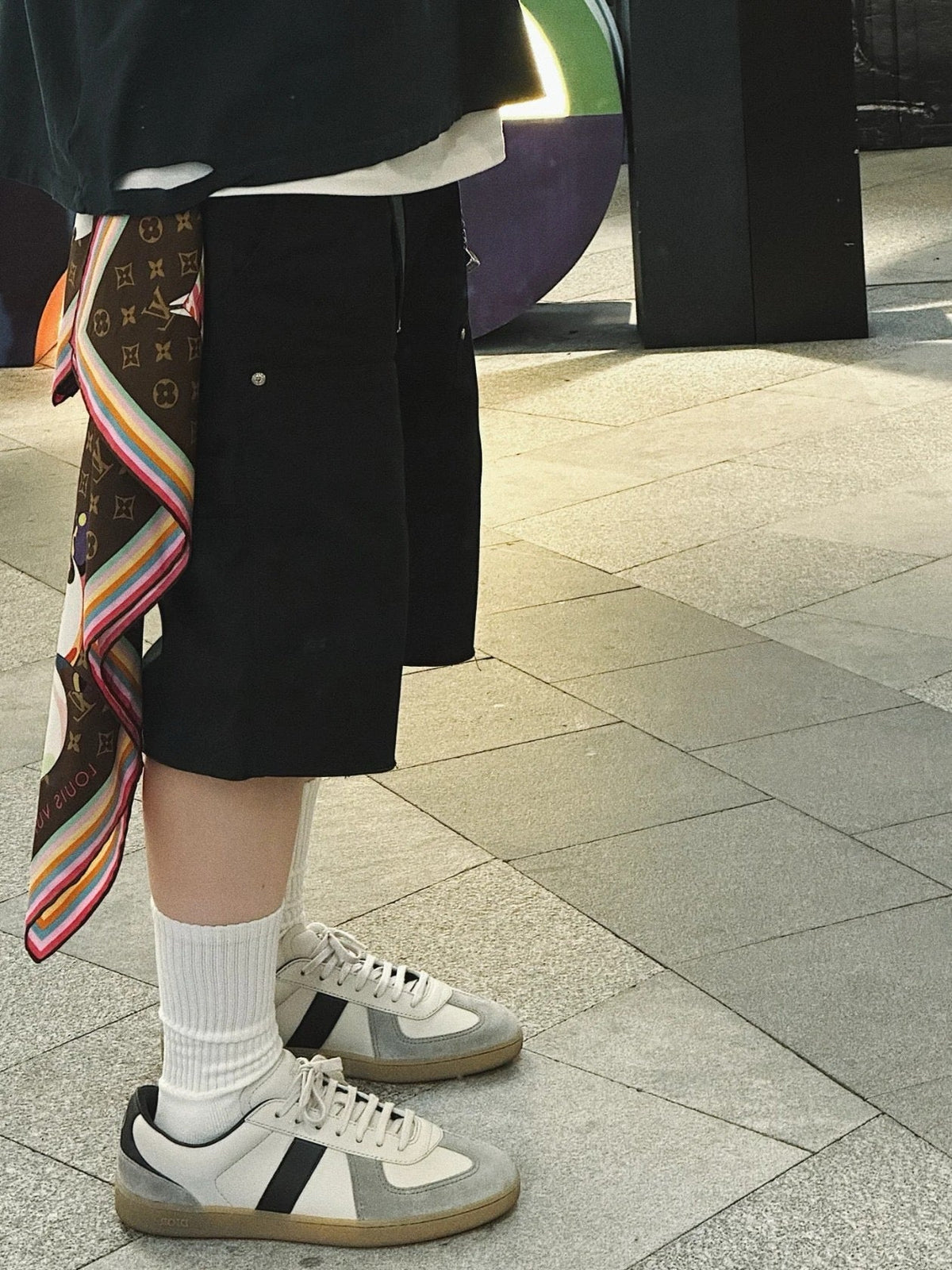 Leather Low-Top White and Black Sneakers - Men's