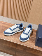 Leather Low-Top Blue Sneakers - Men's