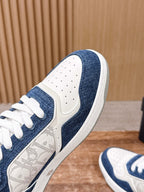 Leather Low-Top Blue and White Sneakers - Men's