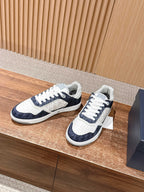 Leather Low-Top Blue and White Sneakers - Men's