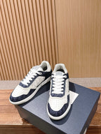 Leather Low-Top Blue and White Sneakers - Men's