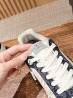 Leather Low-Top Blue and White Sneakers - Men's