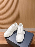 Cream Leather Plain Low-Top - Men's