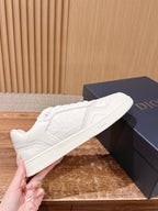 Cream Leather Plain Low-Top - Men's