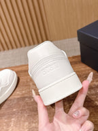 Cream Leather Plain Low-Top - Men's