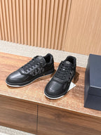 Black Leather Embossed Low-Top - Men's