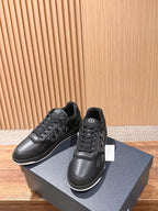Black Leather Embossed Low-Top - Men's