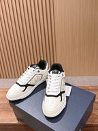 Black Leather Embossed Low-Top - Men's