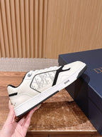 Black Leather Embossed Low-Top - Men's
