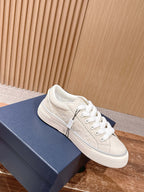 Leather Low-Top Grey and White Sneakers - Men's