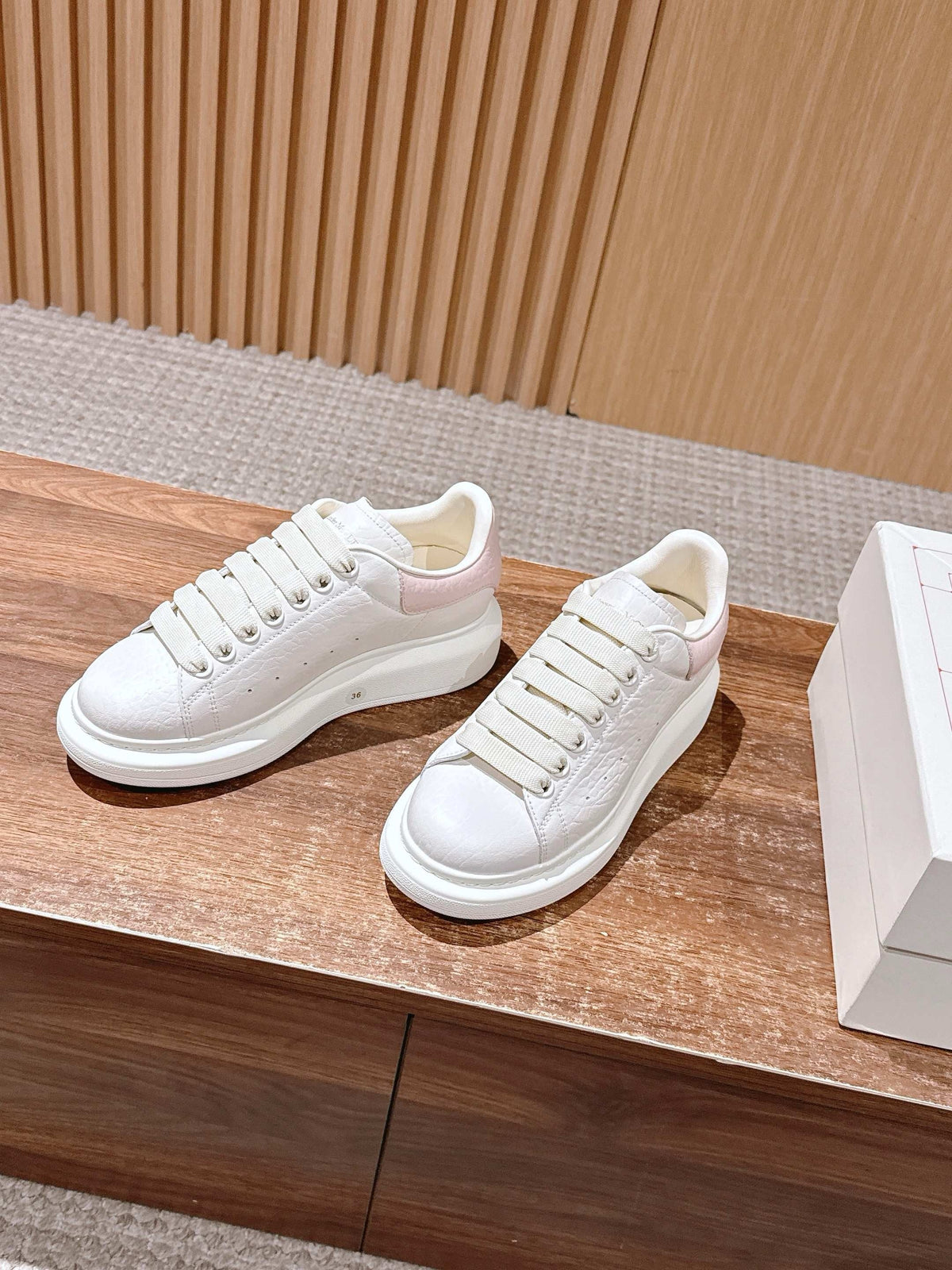 White Leather Contrast Heel Platform - Women's