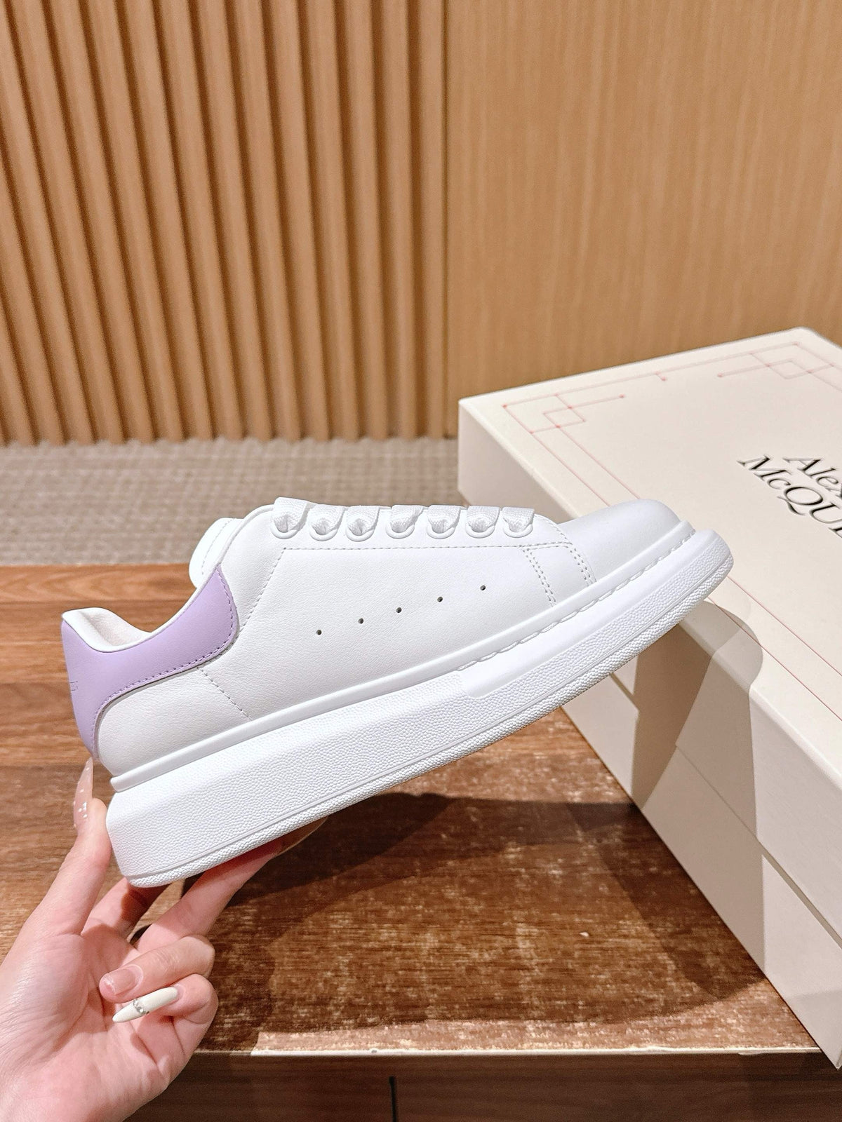 White Leather Contrast Heel Platform - Women's