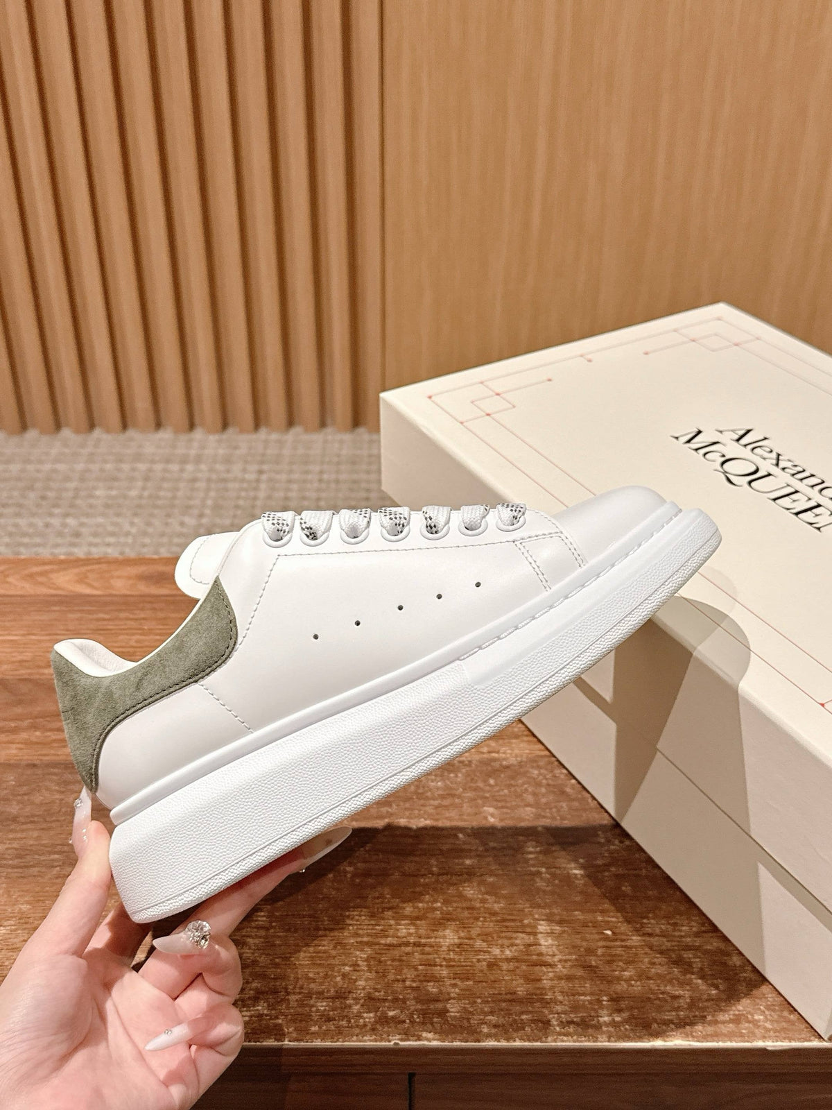 Olive Green and White Sneakers